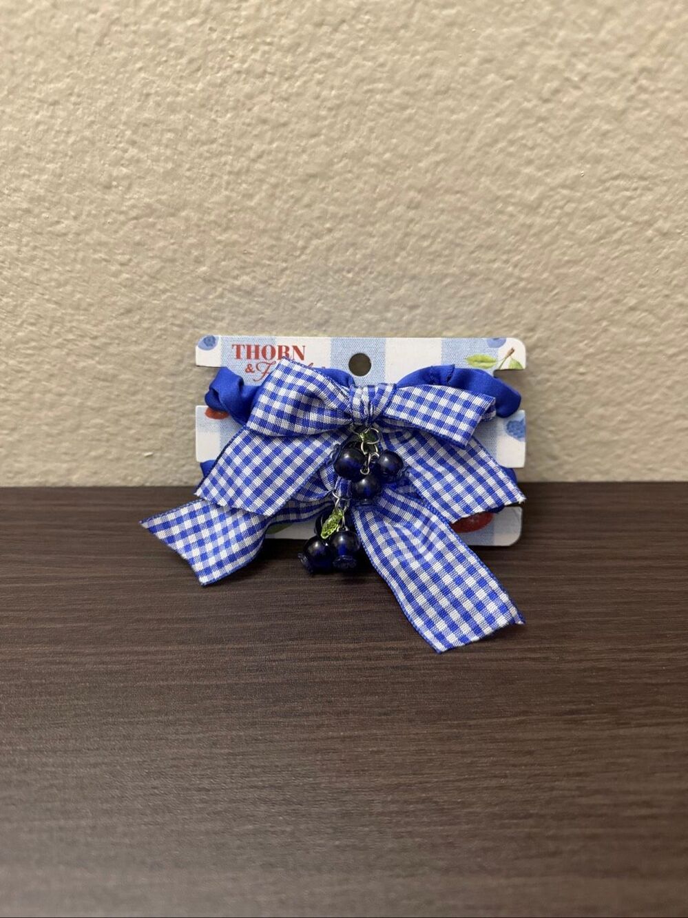 Thorn & Fable Blueberry Gingham Bow Scrunchie Set